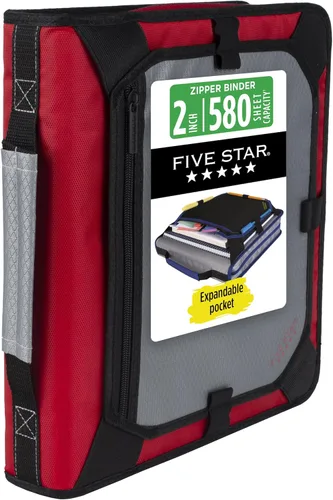Vista 9 de Carpeta con cierre de cremallera Five Star, carpeta de 2 pulgadas y 3 anillas con anillas redondas, panel de expansión y archivo de expansión de 5
