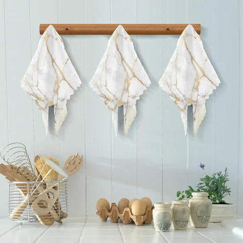 Vista 5 de Paquete de 6 paños de cocina de arte abstracto de mármol dorado para secar platos, paños de limpieza absorbentes, paños reutilizables para cocina