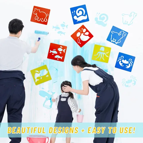 Vista 4 de 24 Pieces Stencils for Kids, 5.9 x 5.5 Inches Chalk Drawing Stencils, Large Washable Animal Themed Primary Shape Template for Kids Toddlers