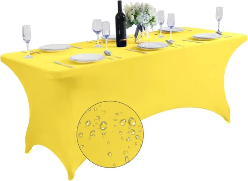 Vista 90 de SuperO - Paquete de 2 manteles de elastano impermeables para mesas de 6 pies, mantel elástico universal ajustable para fiestas, banquetes, bodas