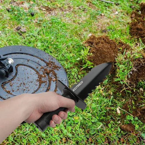 Vista 6 de Pala para Detector de Metales, Kemaier - Pala de Doble Borde Serrado de Alta Resistencia, Herramienta de Excavación para Detección de Metales