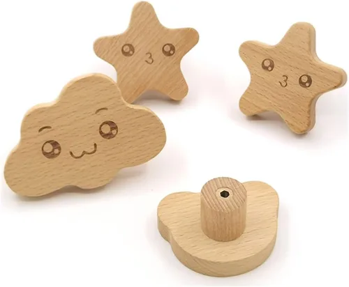 Vista 4 de 10 pomos de madera natural para gabinetes, tiradores de cajones de madera hechos a mano con tornillos para muebles bohemios, manijas de tocador