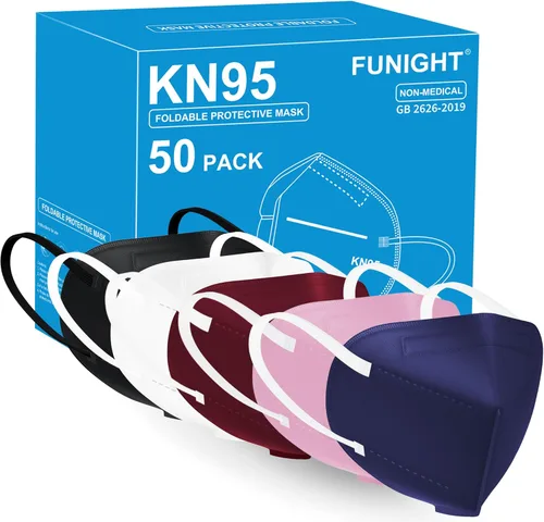 Vista 5 de Funight - Mascarillas KN95, paquete de 50 unidades, 5 capas, transpirables, eficiencia del filtro de ≥ 95%, máscaras desechables protectoras contra