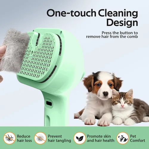 Vista 3 de Cepillo de aseo para mascotas con spray electrónico de niebla - Herramienta suave de eliminación de pelo para gatos y perros, Cepillo de vapor