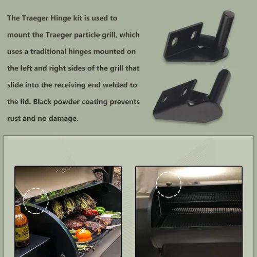 Vista 4 de Kit de bisagra de tapa 1 x lado izquierdo y 1 x bisagra lateral derecha compatible con muchos modelos de parrillas Traeg-er bisagras, para el kit