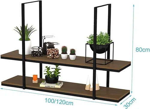 Vista 2 de Wall Shelves Industrial Retro Ceiling Floating Shelves, Iron Solid Wood Flower Stand Hanging Storage Rack, for Display, Books, Storage & Decor