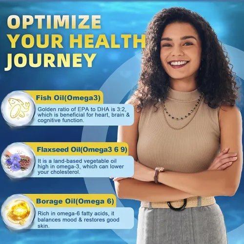 Vista 3 de Triple Omega 3-6-9 Aceite de pescado 2000 mg con vitamina E - Suplemento de ácidos grasos EPA y DHA - Apoya la salud del corazón, el cerebro