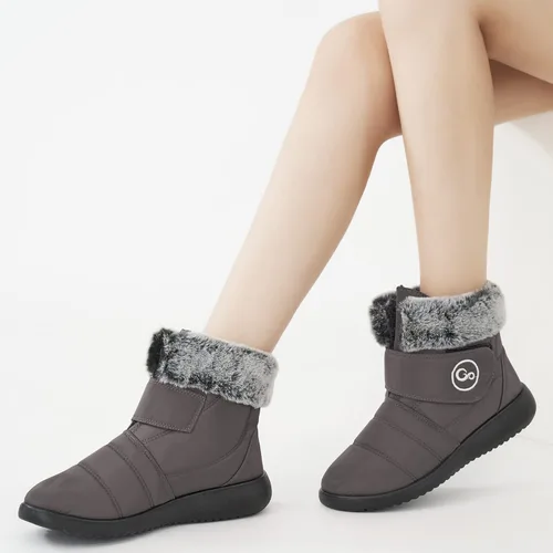 Vista 7 de Botas de nieve para mujer, zapatos de invierno con lazo de gancho, cómodas botas forradas de piel para mujer, botas impermeables sin cordones