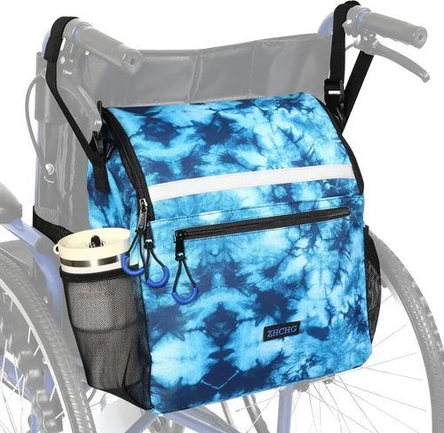 Vista 13 de ZHCHG Bolsas para silla de ruedas, mochila para silla de ruedas con soporte para tazas, bolsas para sillas de ruedas para colgar en la espalda
