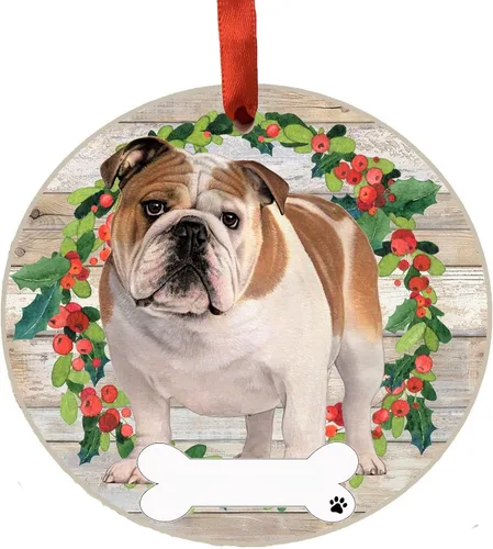 E&S Imports - Adorno de bulldog – E&S Pets – Personalizable – Regalos para perros – Adorno redondo de cerámica con acabado esmaltado – Decoración de