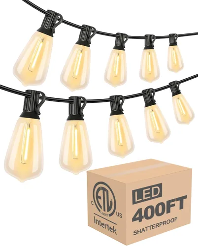 Vista 10 de Lightdot Guirnalda de luces LED para exteriores de 200 pies con 96 bombillas Edison vintage ST38 inastillables, luz colgante exterior impermeable