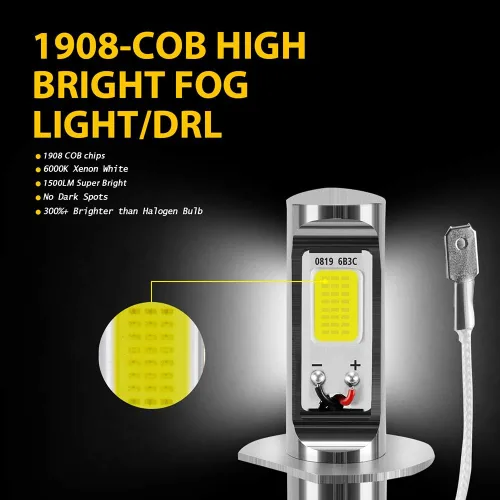Vista 4 de AUXLIGHT Bombillas LED antiniebla H1 de 6000 K, xenón blanco, chips COB superbrillantes de alta potencia, luces LED antiniebla, luces de circulación