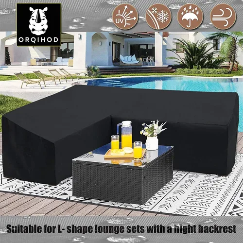 Vista 6 de Funda para muebles de patio en forma de V, impermeable, 600D, resistente, para exteriores, con bolsa de almacenamiento, 85 x 85 pulgadas, funda