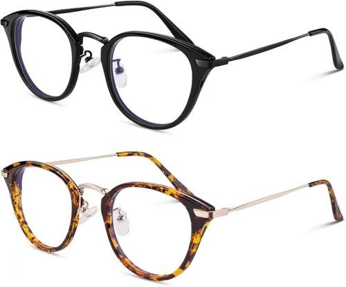 LINVO Fake Glasses Retro Round TR90 Frame Eyeglasses Non Prescription Clear Lens for Women Men