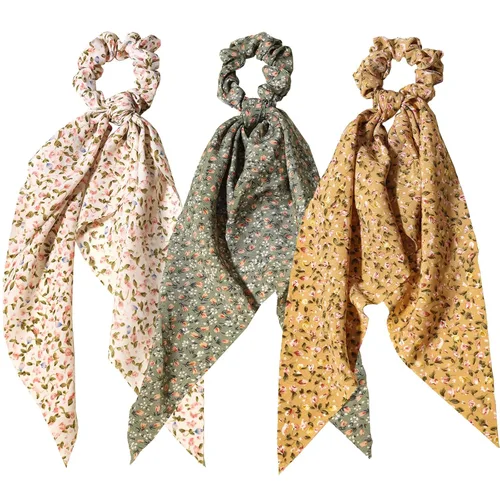 Vista 24 de Coleteros para el cabello para mujer, bufanda LFOUVRE Scrunchies, 2 piezas de bufandas anudadas para niñas, bufanda de satén sedoso, banda elástica