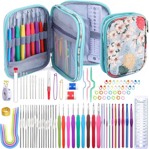 Vista 8 de Mayboos Juego de 35 ganchos de ganchillo, mango ergonómico de aluminio coloreado, agujas de tejer de ganchillo para hilo artesanal