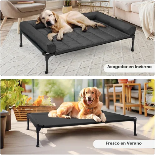 Vista 5 de Veehoo Cama Elevada Refrescante para Perro Añade Cojín Bolster Extraíble Impermeable Alfombrilla, Catre Elevado para Mascotas con Malla Teslin