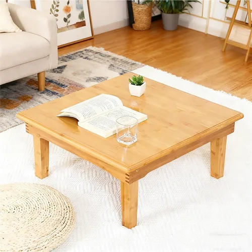 Vista 7 de SH Tables Mesa de comedor cuadrada de bambú de estilo japonés y multifunción, escritorio bajo para computadora, tamaño: 31.5 x 31.5 x 10.6 in