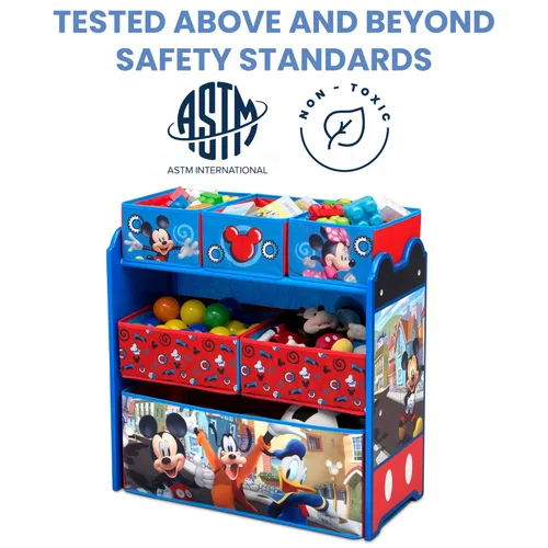 Vista 3 de Delta Children Organizador de almacenamiento de juguetes con diseño de 6 contenedores, Disney Mickey Mouse