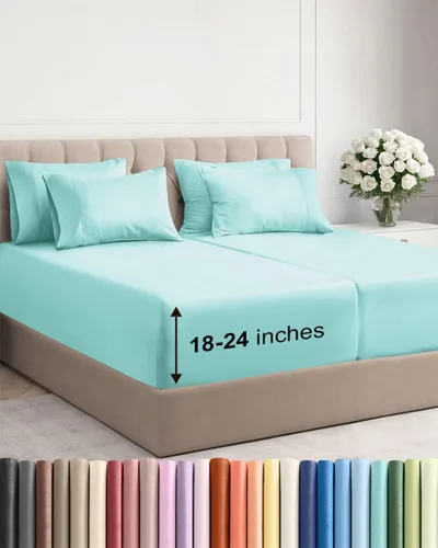 Vista 122 de Juego de sábanas de tamaño king, transpirables, refrescantes, con esquinas extraprofundas de 18-24 pulgadas, de ajuste fácil, supersuaves, sin