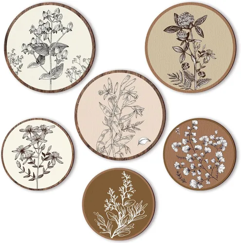 Vista 8 de Barydat 6 Piezas Arte de Pared Boho de Plantas de Madera Decoración de Pared Boho Granja Rústica Colgante de Pared Bohemia para Dormitorio Sala