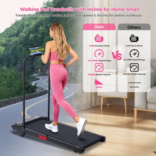 Vista 3 de Walking Pad with Incline, 2026 Upgrade Electric Small Walking Pad with Handle Bar, 3.0HP Protable Walking Pad Treadmill with Handles and Incine for
