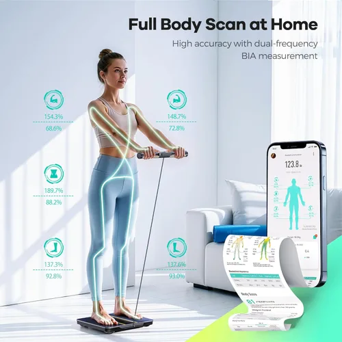 Vista 4 de RunStar Smart Scale for Body Weight and Fat Percentage, 8 Electrodes High Precision Body Composition Scale with Set Functions Handle, Body Analyzer