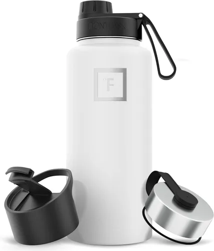 Vista 116 de IRON °FLASK - Botella deportiva de 14, 18, 22, 32, 40, 64 o 128 onzas, 3 tapas (boquilla), acero inoxidable aislado al vacío, doble pared moderna