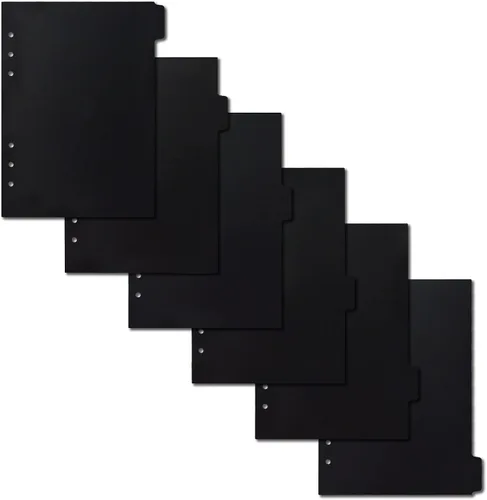 MultiBey Divisores A5 de plástico negro con 6 anillas, separadores resistentes de 6 agujeros para diario, planificador de hojas sueltas, suministros