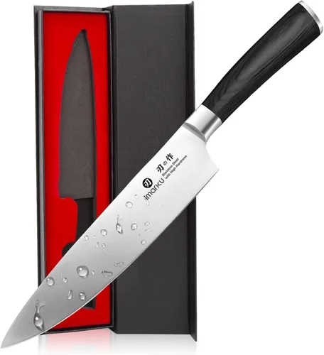 Vista 11 de imarku Nakiri - Cuchillo de chef japonés multiusos de 7 pulgadas, cuchillo de chef japonés de acero inoxidable de alto carbono, cuchillo Gyutou