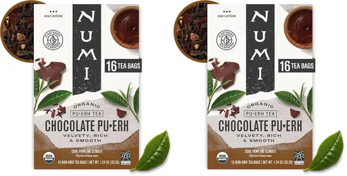 Vista 9 de Numi Té Orgánico de Chocolate Pu-erh, 16 Bolsitas de Té Oscuro, Té Pu-erh Envejecido de Yunnan con Cacao