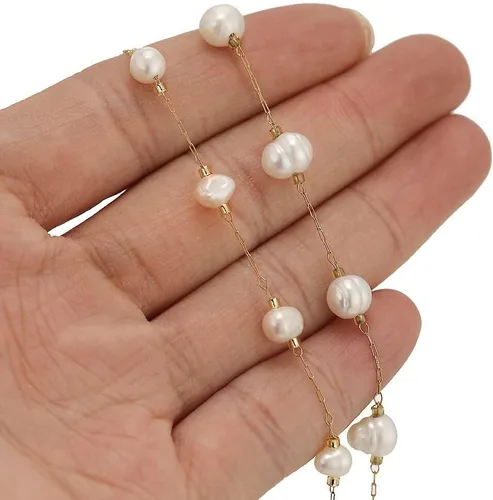 Vista 5 de Cadenas de perlas naturales irregulares de acero inoxidable de 3.3 ft para hacer joyas, collares, accesorios para pulseras, aretes, colgantes