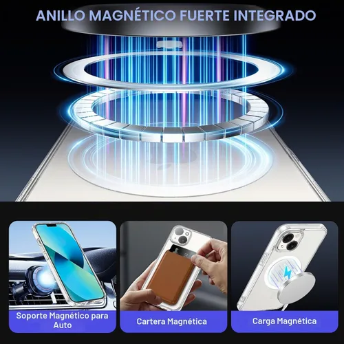Vista 4 de Maxdara Funda magnética transparente para iPhone 13 con protector de Magnético-transparente
