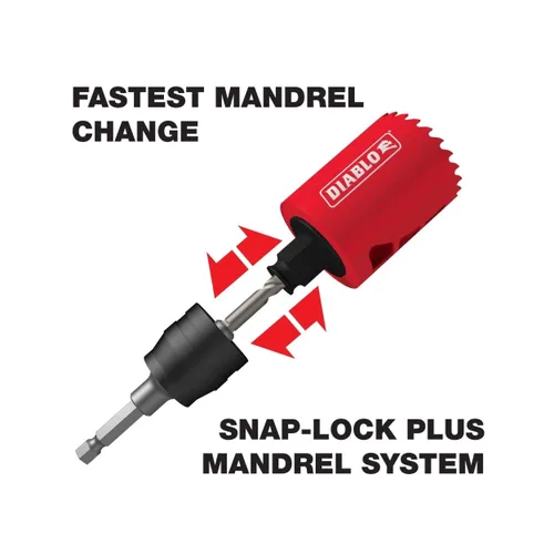 Vista 5 de Sierra de agujero de dientes de carburo Diablo para madera y metal - Compatible con el sistema de mandril Snap-Lock Plus, expulsión de tapón sin