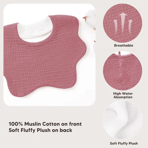 Vista 6 de Bearmoss Baby Bibs for Drooling & Teething 8 Pack Muslin Cotton Soft Absorbent Adjustable Unisex Bibs Boys Girls 0-36 Months