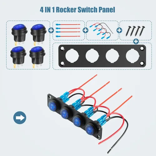 Vista 5 de Panel de interruptor marino impermeable, interruptor basculante de palanca de 4 bandas con punto redondo de 12 V CC iluminado 20 A 3 pines SPST