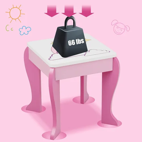 Vista 6 de KOTEK Tocador para niños con espejo y taburete, juego de tocador de madera de princesa 2 en 1 con parte superior desmontable y cajón