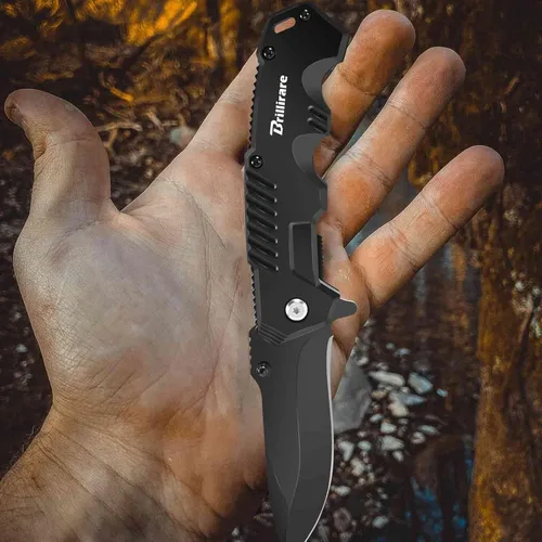 Vista 8 de Cuchillo de bolsillo, cuchillos tácticos plegables con hoja de 2.6 pulgadas, cuchillo pequeño de supervivencia plegable con clip, bloqueo de botón