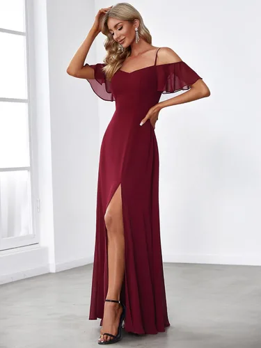 Vista 4 de Ever-Pretty Vestidos de dama de honor de gasa con mangas y hombros descubiertos para mujer 0237