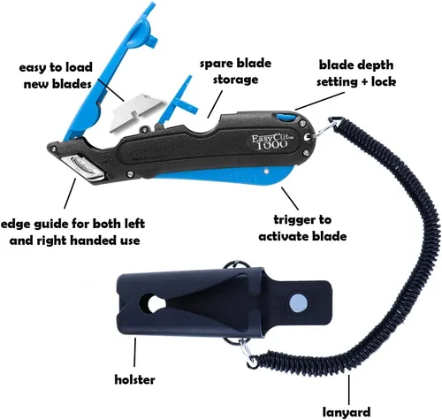 Vista 3 de EasyCut 1000 Cuchillo utilitario retráctil seguro para cortar cajas, azul, 09780