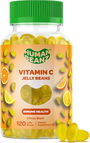 Human Beanz Gomitas de gelatina de vitamina C para adultos, suplementos dietéticos de apoyo inmunológico, vegetariano, 120 granos de gelatina Citrus