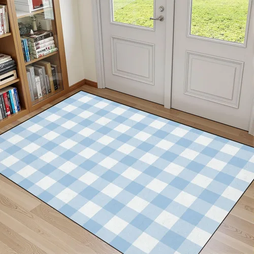 32"x 48" Bathroom Rugs Washable Rug Entryway Rug Baby Blue Gingham Plaid Seamless Buffalo Check Surface Area Rugs Door Mat Welcome Mat Kitchen Mats