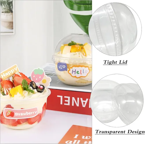 Vista 4 de Panxxsen Paquete de 50 vasos de plástico transparente con tapas de cúpula, tazas de parfait de 8 onzas sin agujeros, taza de postre desechable