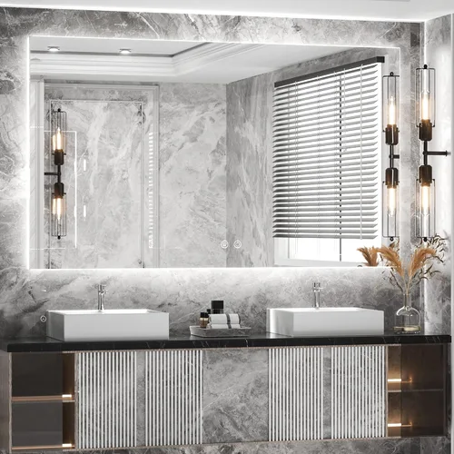 Vista 18 de TETOTE - Espejo retroiluminado de 84 x 32 pulgadas con luces LED para baño, antiempañante, espejo iluminado regulable (horizontal/vertical), espejo