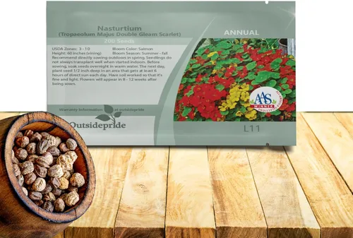 Outsidepride Semillas de capuchina escarlata de doble brillo, 200 unidades, anuales, enanas, comestibles, trepadoras y trepadoras para jardines