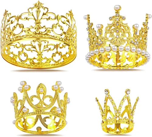 4 piezas de decoración para tarta de corona, arreglos florales de mini corona dorada, tiara vintage de perlas de cristal, pequeña corona de princesa