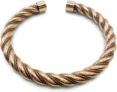 Healing Lama Pulsera de cobre trenzado de diseño tradicional hecho a mano. Pulsera de cobre crudo 100% puro (retorcido), Cobre
