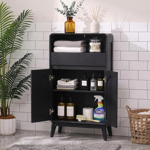 Vista 5 de Gabinete de almacenamiento de baño de 45" alto, roble negro