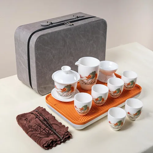 Vista 7 de Juego de té de jade blanco Gaiwan Gongfu chino - 6 tazas estilo japonés en casa