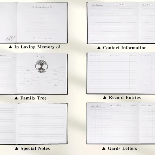 Vista 7 de Libro de invitados SOITIS para servicio conmemorativo - Libro de memorias de cuero para invitados funerarios para firmar con señal de mesa, libro